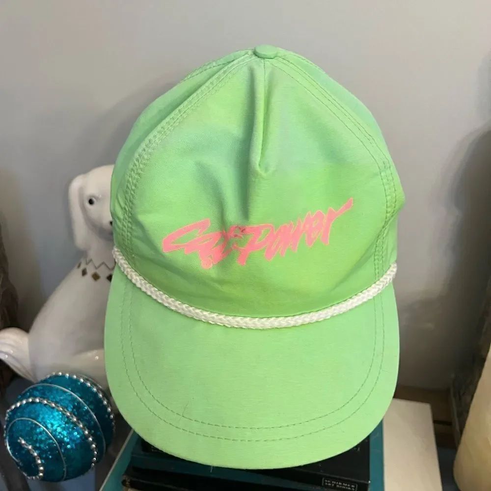 Vintage Cat Power Neon Green SnapBack Baseball Hat w/rope. Made In USA.